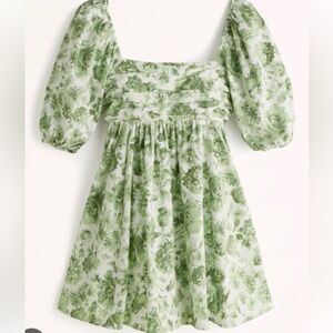Abercrombie Green Floral puff Sleeve Dress